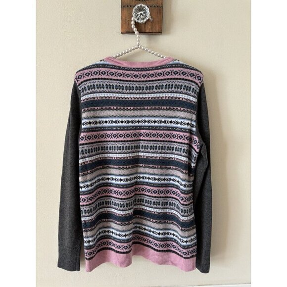 Talbots Womens Size Medium Gray Pink Fair Isle Sweater Lambswool Blend - Picture 3 of 5